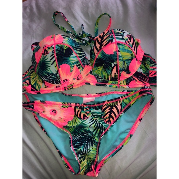 neon floral bikini
